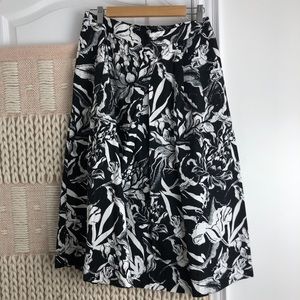 A-line black and white floral below the knee skirt